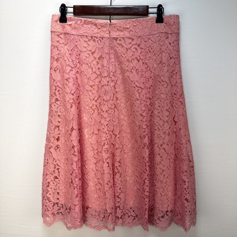 Monique Lhuillier Pink Floral Lace Flare Skirt Size 10 Silk Satin Lined - Picture 4 of 8